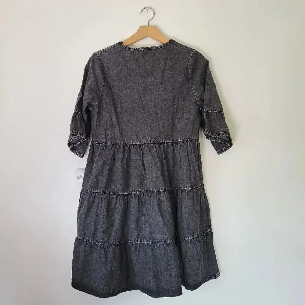Baevely Gray Denim Tiered Dress S Mini NWT